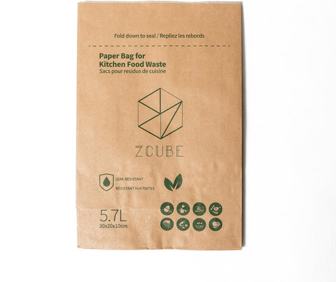 Zcube Kitchen Food Waste Paper Bag, Sets of 6, Leak Resistant Liner, Size Small, 60 Bags