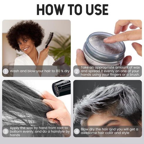 Silver Grey Hair Wax Pomades 4.23 oz - Natural Hair Coloring Wax Material for Disposable Hair Styling Clays Ash,