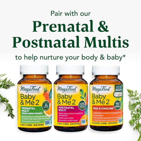 MegaFood Baby & Me 2 Prenatal DHA & Choline - Plant-Based Liquid DHA and Choline for Baby's Development - Vegan - 60