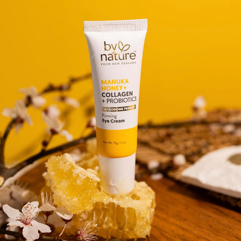 By Nature Eye Cream - Manuka Honey, Collagen & Probiotics for Dark Circles, Hydrating Under Eye Cream (0.5oz)