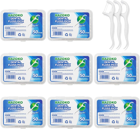 RAZOKO 8-Pack Dental Floss Picks, High Toughness Professional Toothpicks with Portable Case and Dental Picks