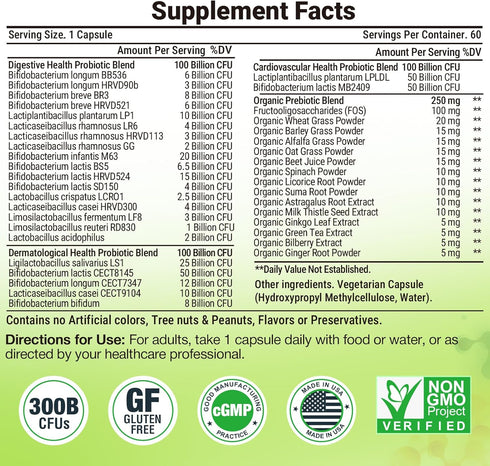 Probiotics for Women Men- 300 Billion CFU, 24 Strains Probiotics+15 Organic Herbs Prebiotics Blend, Pre and Probiotics, Probiotics for Digestive Health, Immune & Gut, Bloating, Vegan, 2 Month Supply