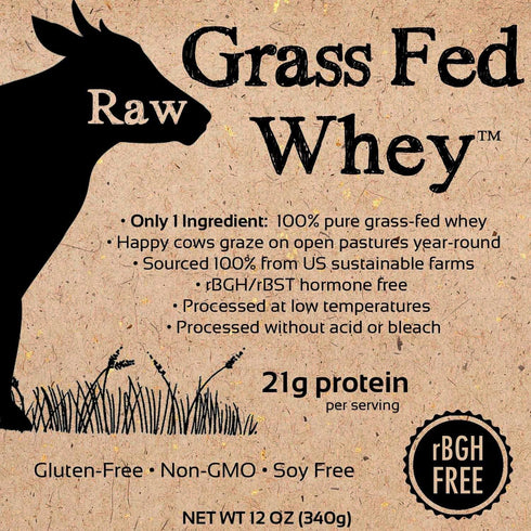 Raw Grass Fed Whey Protein Powder, 100% Grass Fed, COLD PROCESSED, Unflavored, 12 OZ, GMO-Free