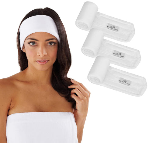 Boca Terry Makeup Headband, Adjustable Cotton Terry Cloth Headbands for Women's Face Wash and Skincare, 3-Pack, White