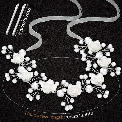 Wedding Hair Accessories for Kids, White Flower Headband Pearl Hair Dress for Girls and Flower Girls Communion