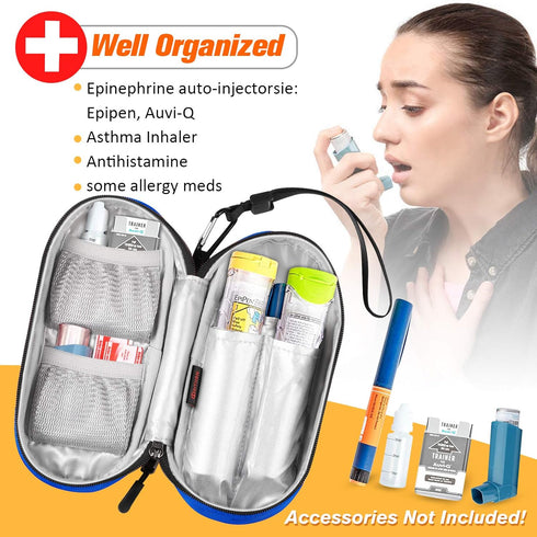 SITHON EpiPen Medical Carrying Case - Insulated Travel Medication Organizer Bag for 2 EpiPens, Asthma Inhaler, Allergy