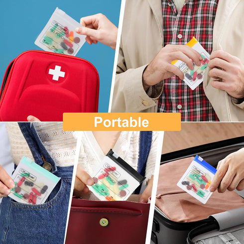 Serfeymi 48 Pcs Zippered Pill Pouches Organizer Plastic Bags 3 X 3 Inches with Writable Label for Travel Medicine