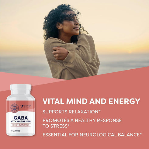 Vimergy GABA with Magnesium - 60 Servings, Natural Calm & Relaxation Support Capsules for Brain Health