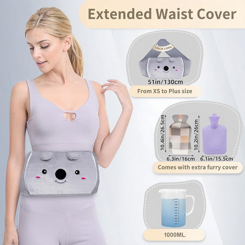 Toxin 1L 130cm Hot Water Bottle wtih Cover, Hot Water Bag, Rubber Warm Hot Water Bottles Pouch with Long Soft Waist