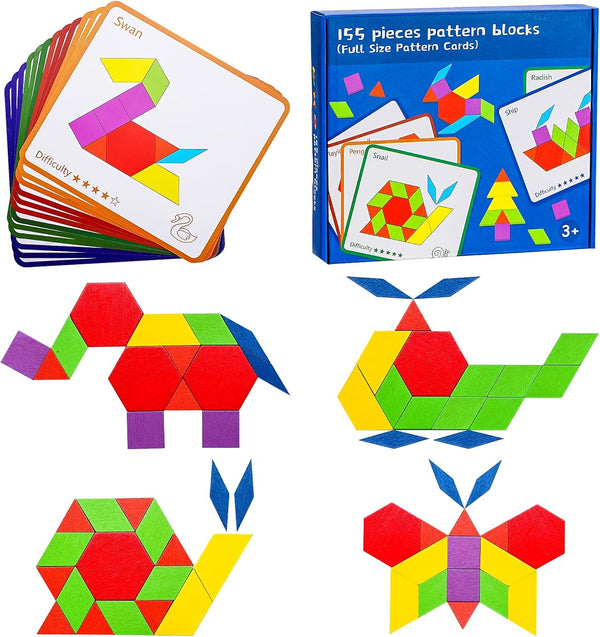 UwinVwin Dementia Activities for Seniors - 155 Pieces Wooden Tangrams Puzzle, Easy Memory