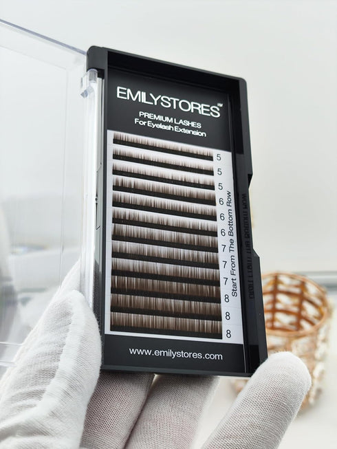 Lash Eyebrow Extensions, Brown, Thickness 0.10 mm, Length 5/6/7/8MM Mixed Sizes, One Tray