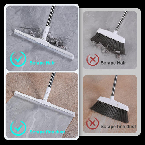 Rubber Squeegee Broom for Floor, 62" Long Handle Window Squeegee, Silicone Pet Hair Remover for Indoor Cleaning