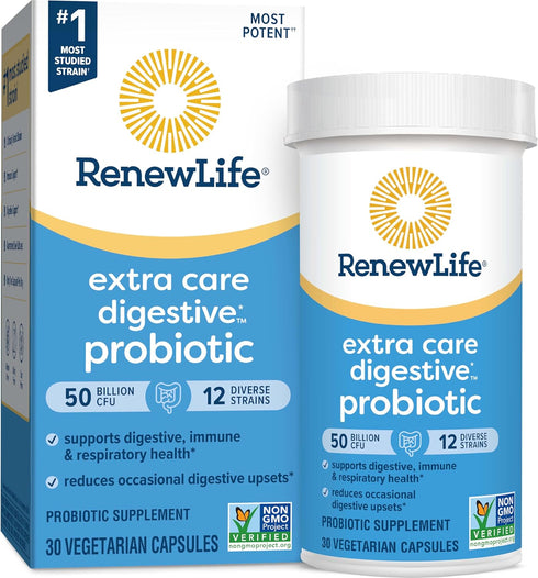 Extra Care Digestive Probiotic Capsules, 50 Billion CFU, Daily Supplement Renew Life, 30 Count