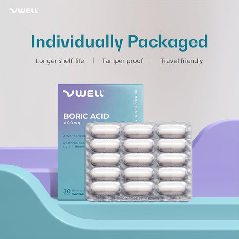 Recommended 60, Count) VWELL Boric Acid Vaginal Suppositories - Homeopathic Solution Maintains and Balances Healthy