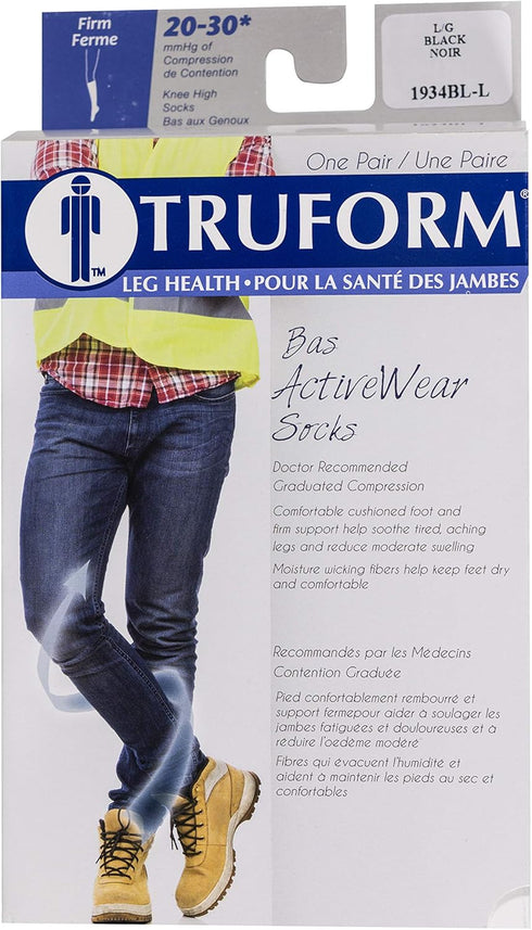 Truform 1934BL-S Compression Socks (20-30 mmHg, Men's Gym Socks, Knee High, Black, Small)