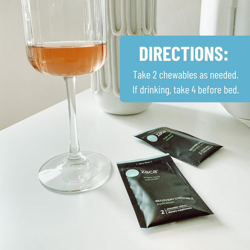 Zaca Recovery Chewable Supplement | Hydrate + Revive | Party, Travel, Exercise & Altitude | Non-Sugar & Non-Gluten |