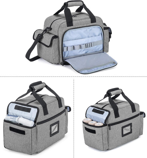 Trunab Portable Medical Supplies Nurse Bag Empty, Shoulder Bag for Hospice, Home Visit, Hospital Interns, Grey