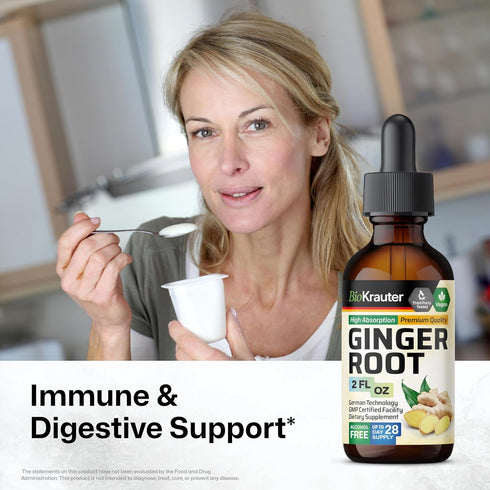 Ginger Root Tincture - Organic Ginger Root Extract - Natural Ginger Supplements for Overall Wellness - Alcohol and Sugar Free - Vegan Drops 2 Fl.Oz.