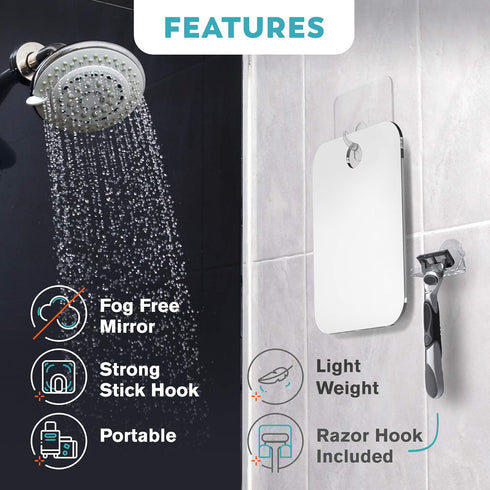 HONEYBULL Fogless Shower Mirror - Anti-Fog Acrylic Mirror with Razor Holder, No-Drill Wall Mount, Medium 6x8in