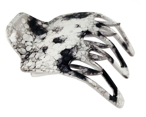 Parcelona French Paw Yoga Hair Claw Clip - White Black, Wide Side Slide In