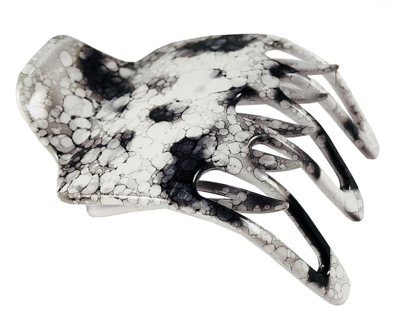 Parcelona French Paw Yoga Hair Claw Clip - White Black, Wide Side Slide In