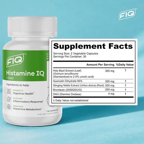 FIQ - Histamine IQ - Diamine Oxidase Supplement for Histamine & Immune Support - 60 Capsules