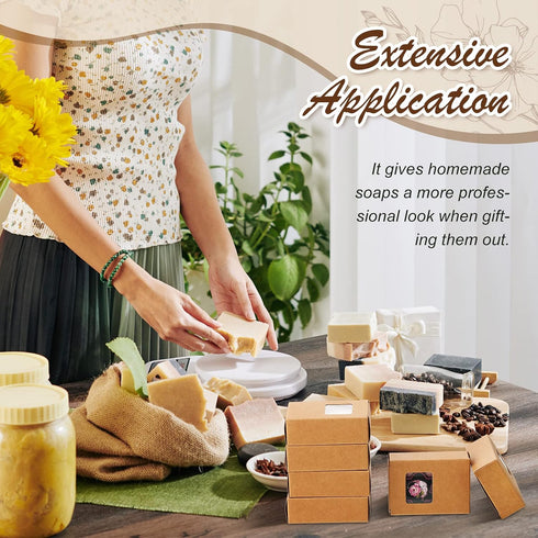 Outus 100 Packaging 3.5 2.6 1.2 Inch Pcs Soap Boxes Bulk Soap Boxes for Homemade with Window Mini Kraft Paper Container