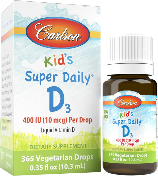 Carlson Kid's Super Daily D3 - Kids Vitamin D Drops, 400 IU (10 mcg) per Drop, Heart & Immune Health, Vegetarian,