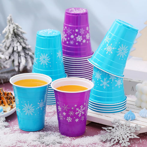 Jingmore 60 Frozen 16oz Pieces Snowflakes Plastic Cups Disposable Winter Snowflake Beverage Drinking Cups for Birthday