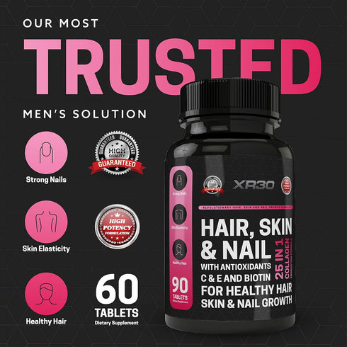 Hair, Skin & Nail Supplements with Antioxidants C & E and Biotin - 90 Tablets