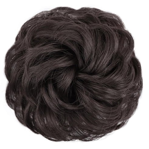 MORICA Messy Hair Bun Scrunchies Extension, Curly Wavy Synthetic Chignon Hairpieces for Women (4# Darkest Brown)