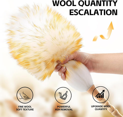 Lambswool Duster for Cleaning, 19.6 inch Natural Feather Duster with Solid Wooden Handle, Leather Hang Strap, 2 Pack