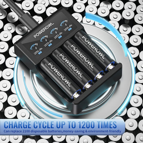POWEROWL 2800mAh 1200 1.2V 8 Count AA Batteries Rechargeable Kit, High Capacity Cycles NiMH Double A Battery, Silver