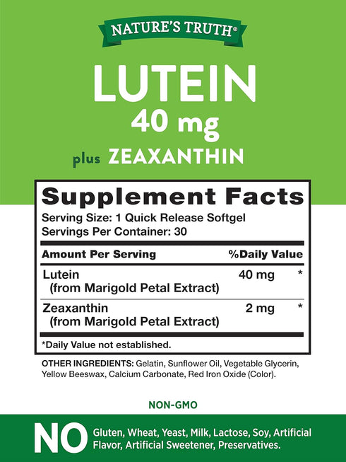 Nature's Truth Lutein and Zeaxanthin Supplement | 40mg | 30 Softgels | Non-GMO & Gluten Free