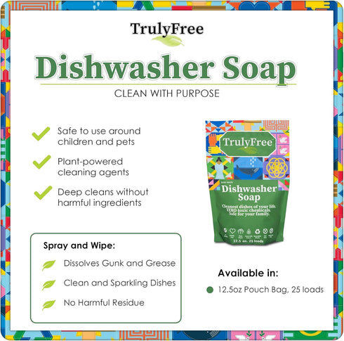 Auto Dishwasher Soap, 12.5oz Bag - Natural Concentrated Formula, Dishwasher Detergent Cleaning Supplies, Hard Water