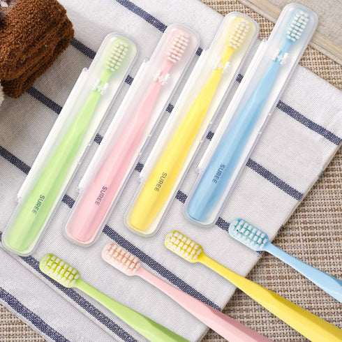 SUREE Extra Soft Toothbrush for Sensitive Teeth, Upgraded 10000 Bristles Nano Toothbrush, Ultra Soft Toothbrushes for Adults & Elders, Portable Manual Toothbrush with Individual Travel Case (4 Pack)