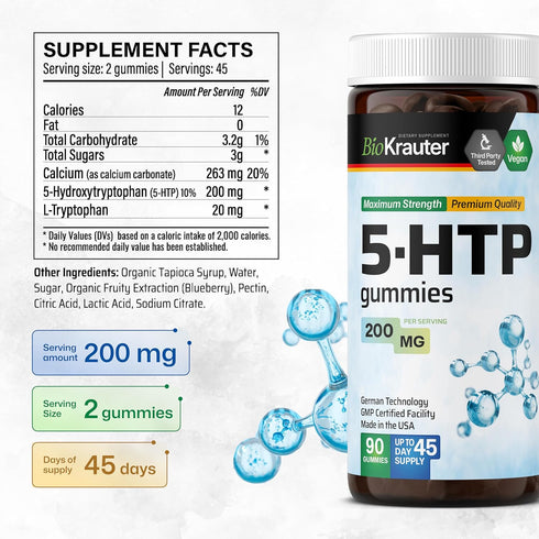 5 HTP Supplement Gummies, 5-HTP 200mg Relaxation Support, 90 Vegan Pectin Based Chews