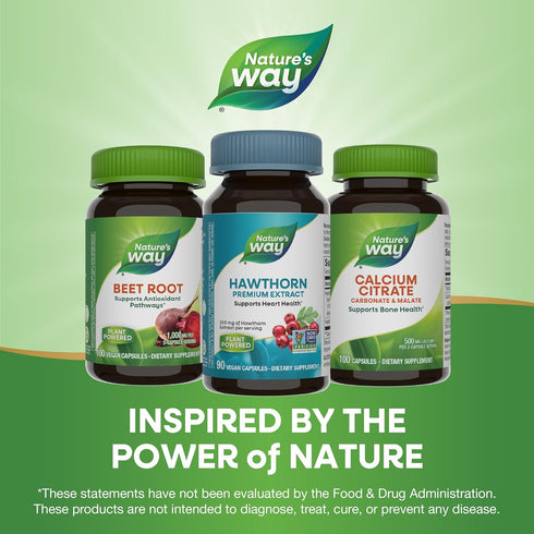 Nature's Way Hawthorn Premium Extract - Support Heart Health, Standardized to 1.8% Flavonoids, Non-GMO, Vegan (90