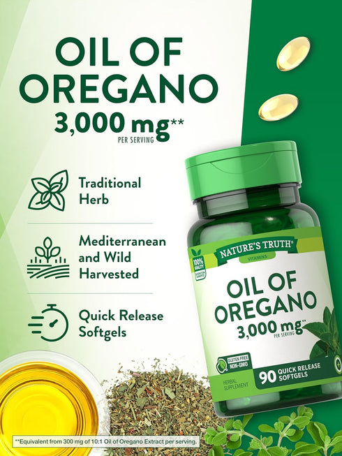 Oregano Oil Softgels, 3000mg, 90 Pills, Contains Carvacrol, Non-GMO, Gluten Free by Nature's Truth