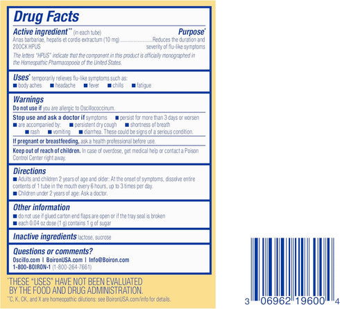 Boiron Oscillococcinum - Relief from Flu-Like Symptoms, Body Aches, Headache, Fever, 60 Count (2 Pack of 30)