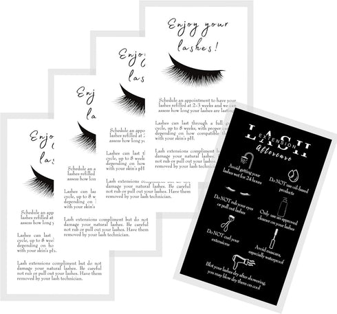 Lash Extension Aftercare Instructions Cards, 50 Pack, Double Sided Size 3.5 x 2" After Care for 2-3 Week Fillers.