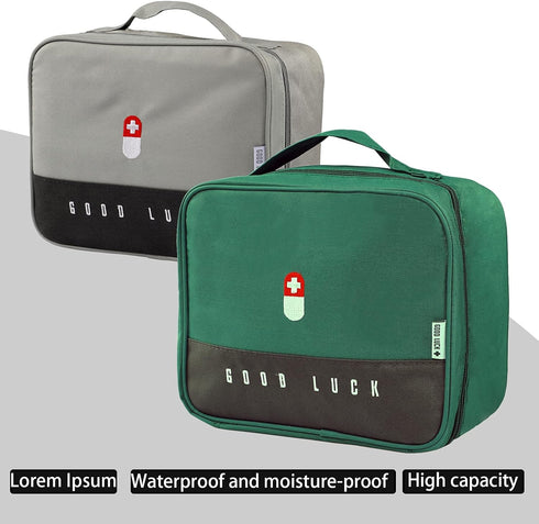 Portable First Aid Bags Emergency Box Travel Case, Waterproof Medication Organizer for Home Office Outdoor, Green
