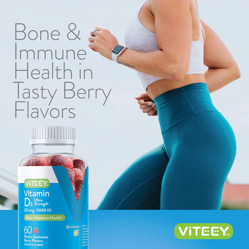 Vitamin D3 Gummies for Adults & Teens, 5,000 IU, 125mcg, Ultra Strength, Chewable, Berry Flavored