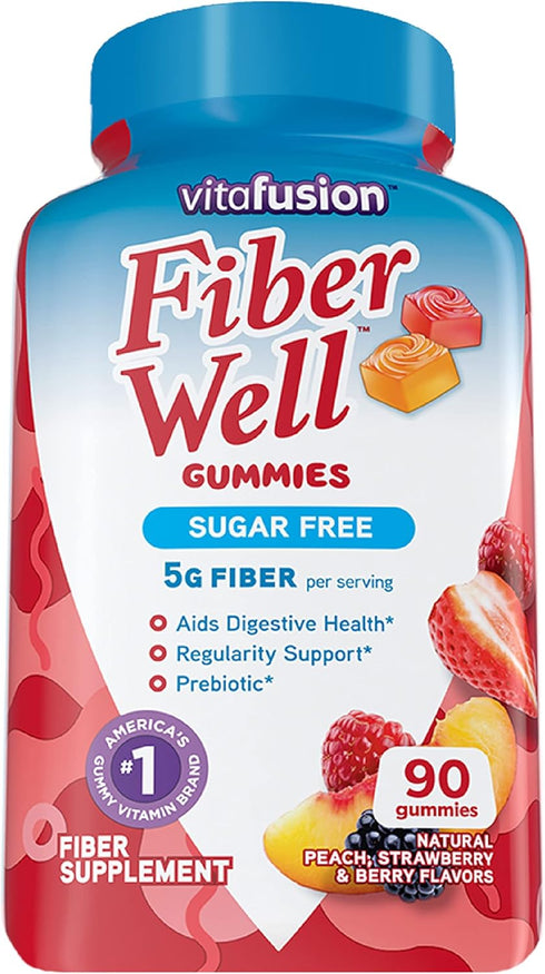 Vitafusion Fiber Well Sugar Free Fiber Supplement, 90 Count, Peach, Strawberry And Blackberry Flavored Supplements