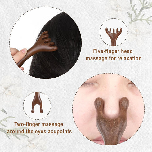 Xyembu 2 Pack 5-Claw Wooden Scalp Massager Head Wood Scalp Massage Tool Sandalwood Heads Wooden Brush Gua Sha