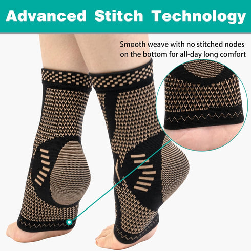 INDEEMAX Ankle Brace for Women & Men, Copper Infused Compression Sleeve for Sprained Ankle, Plantar Fasciitis Pain