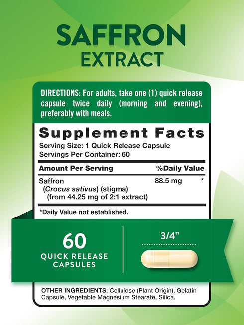 Nature's Truth Saffron Extract Capsules | 60 count | Concentrated Extract | Non-GMO & Gluten Free Supplement