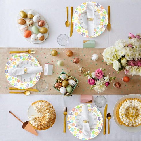 wonmon 30 9 Inch PCS Disposable Easter Paper Plates, Round Colorful Easter Flower Plate Spring Dessert Cake Plates