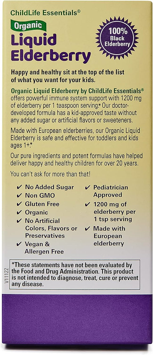 CHILDLIFE Essentials Organic Liquid Elderberry - Elderberry Syrup for Kids Immune Support, Non-GMO, 4 Fl Oz