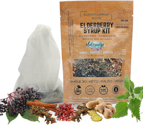 Elderberry Syrup Kit - Allergy Support - Makes Approx. 32oz with Organic Ingredients - Elderberries, Rosehips, Ginger,